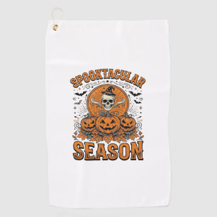 Spooktacular Season Vintage Halloween Skull Pumpki Golf Towel