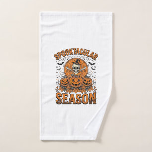 Spooktacular Season Vintage Halloween Skull Pumpki Hand Towel