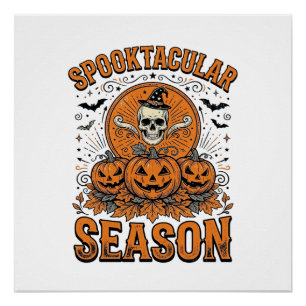 Spooktacular Season Vintage Halloween Skull Pumpki Poster