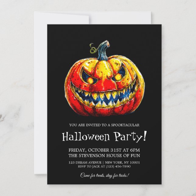 Spooktacular Smiling Pumpkin Halloween Party Invitation (Front)