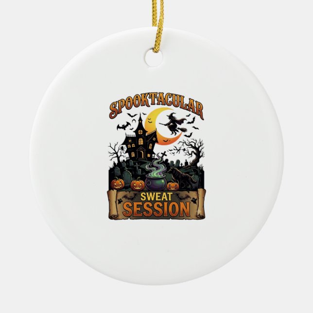 Spooktacular Sweat Session Haunted House Witch Cau Ceramic Tree Decoration (Front)