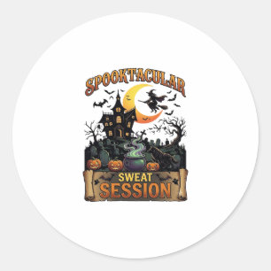 Spooktacular Sweat Session Haunted House Witch Cau Classic Round Sticker