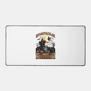Spooktacular Sweat Session Haunted House Witch Cau Desk Mat