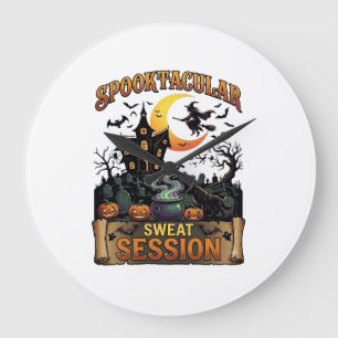 Spooktacular Sweat Session Haunted House Witch Cau Large Clock