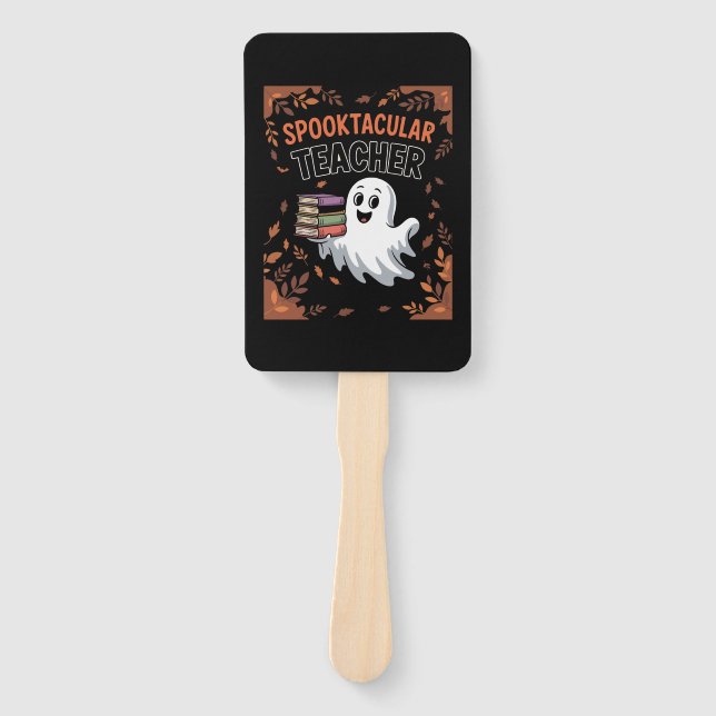 Spooktacular Teacher Halloween T-shirt Hand Fan (Front)