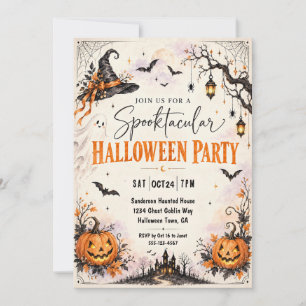 Spooktacular Vintage Pumpkin Ghost Halloween Invitation