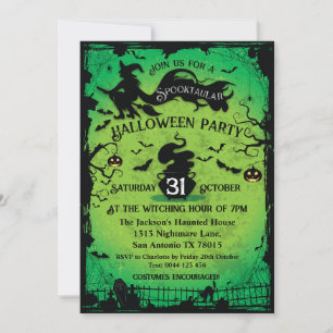 Spooktacular Witch and Bats Halloween Invitation