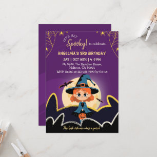 Spooktacular Witch Halloween 3rd Birthday gold Invitation