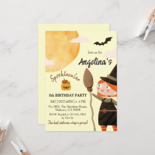 Spooktacular Witch Halloween 5th Birthday Party Invitation