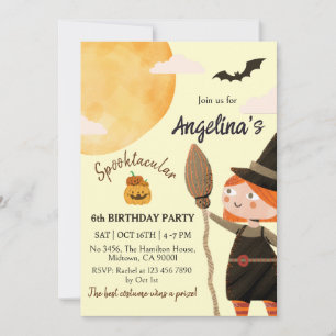 Spooktacular Witch Halloween 6th Birthday Party  Invitation