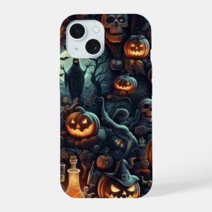 Spooky 3D Halloween, Bats, Skulls, Pumpkins iPhone 15 Case