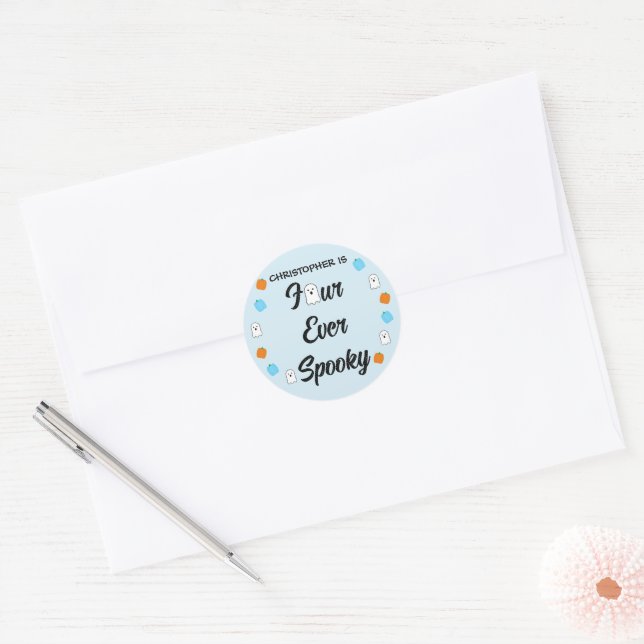 Spooky 4th Birthday Classic Round Sticker (Envelope)