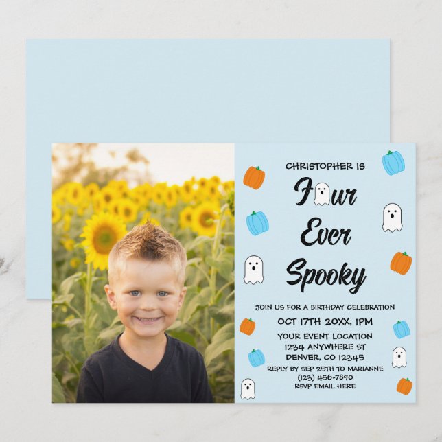Spooky 4th Birthday Invitation (Front/Back)