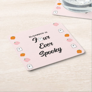 Spooky 4th Birthday Square Paper Coaster