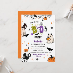 Spooky 7th Halloween Birthday Ghost Whimsical  Invitation