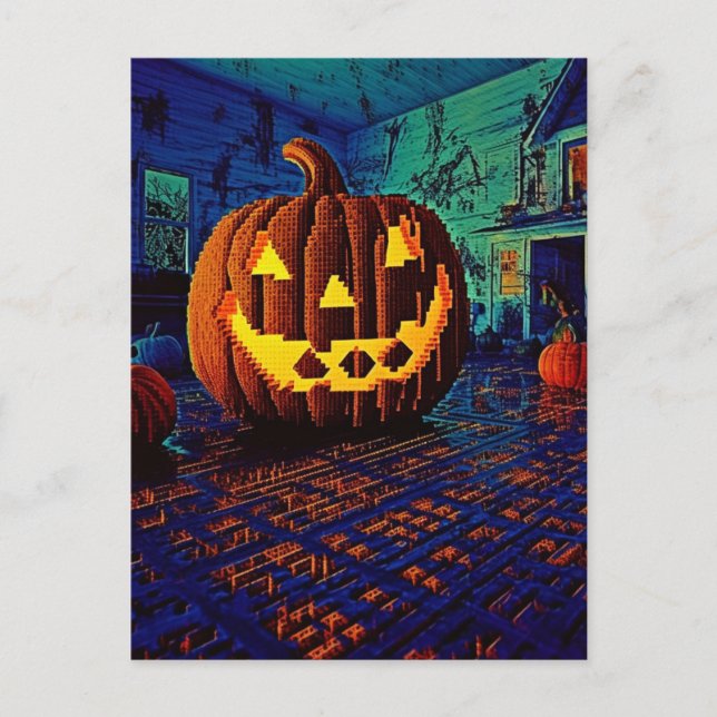 Spooky 8Bit Jack o Lantern Postcard (Front)