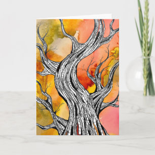 Spooky Abstract Tree Pen Drawing Art Greeting Card