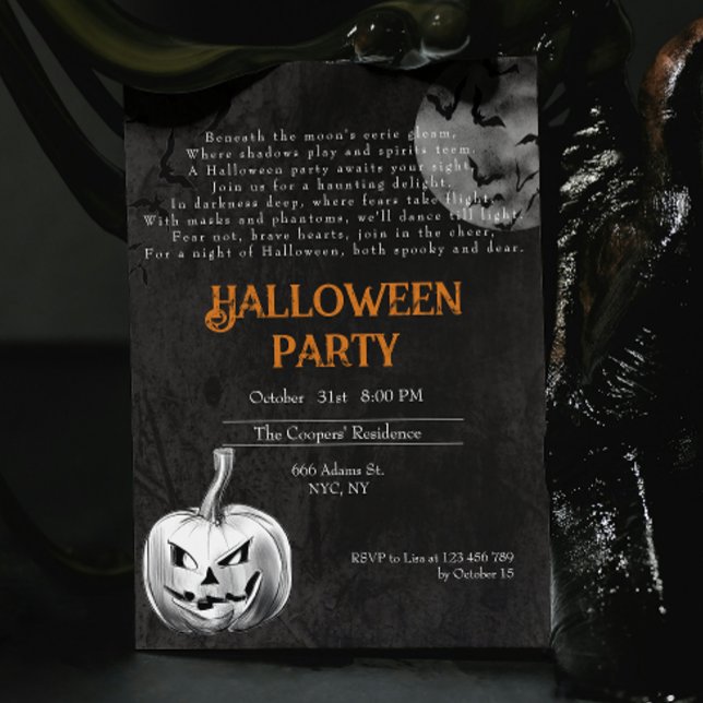 Spooky Adult Creepy Pumpkin Poem Halloween Party Invitation (Creator Uploaded)
