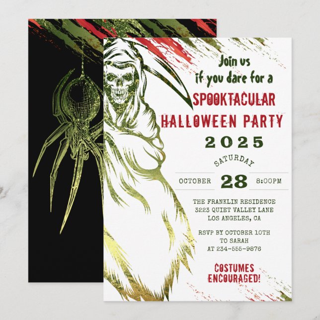 Spooky Adult Halloween Scary Skull Costume Party Invitation (Front/Back)
