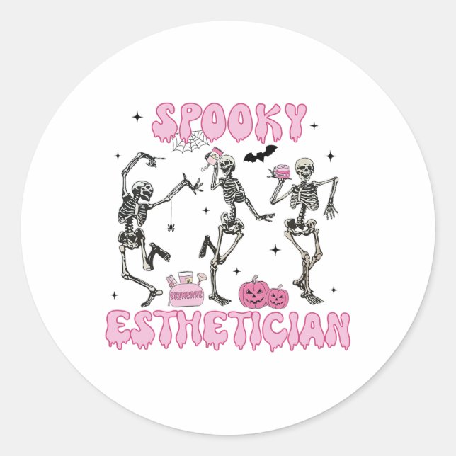 Spooky Aesthetician Halloween Skeleton Skin Therap Classic Round Sticker (Front)