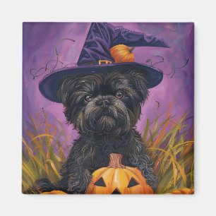 Spooky Affenpinscher Halloween Witch and Pumpkin Magnet