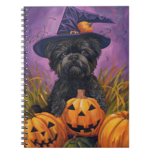 Spooky Affenpinscher Halloween Witch and Pumpkin Notebook