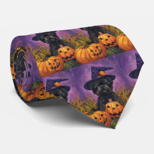 Spooky Affenpinscher Halloween Witch and Pumpkin Tie