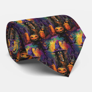 Spooky Afghan Hound Halloween Witch and Pumpkin Tie