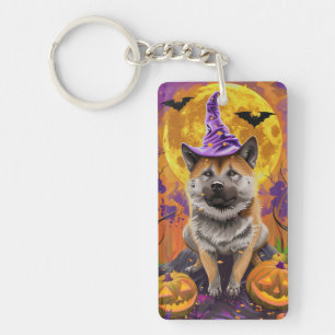  Spooky Akita Halloween Witch and Pumpkin  Key Ring