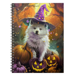 Spooky American Eskimo Halloween Witch and Pumpkin Notebook
