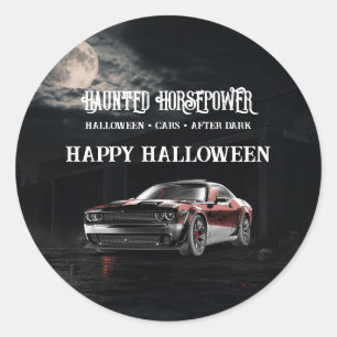 Spooky American Muscle Car Halloween Party Classic Round Sticker
