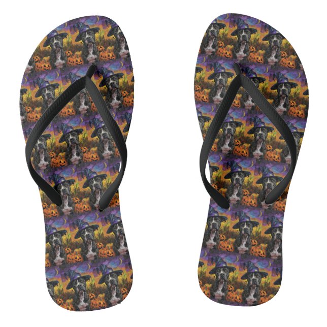Spooky American Staffordshire Halloween Pumpkin Flip Flops (Footbed)