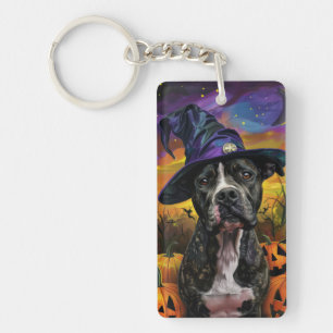 Spooky American Staffordshire Halloween Pumpkin Key Ring