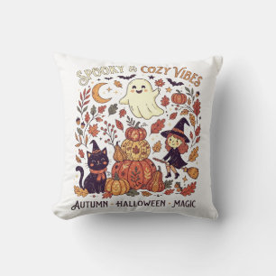 Spooky and Cosy Vibes Cute Halloween Autumn Magic Cushion