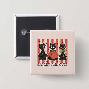 Spooky and Cute - Black Cat and Pumpkin 15 Cm Square Badge