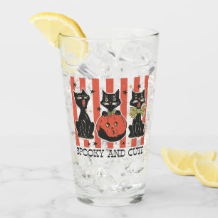 Spooky and Cute - Black Cat and Pumpkin Glass