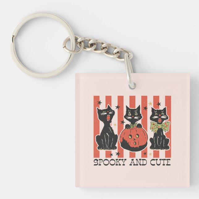 Spooky and Cute - Black Cat and Pumpkin Key Ring (Front)