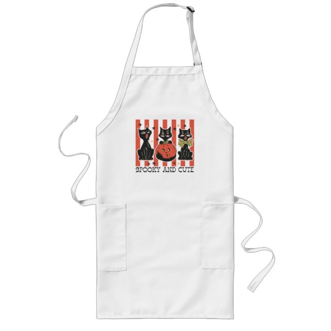 Spooky and Cute - Black Cat and Pumpkin Long Apron (Front)
