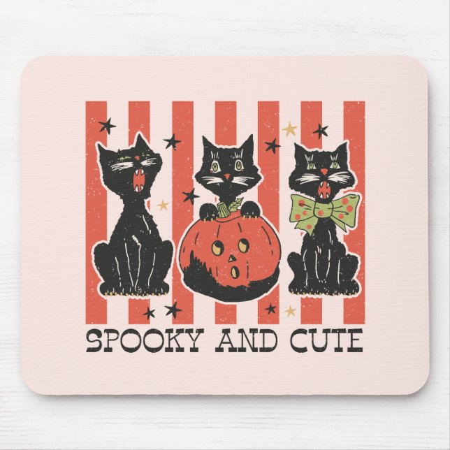 Spooky and Cute - Black Cat and Pumpkin Mouse Mat (Front)