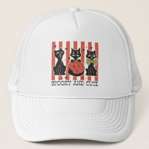 Spooky and Cute - Black Cat and Pumpkin Trucker Hat