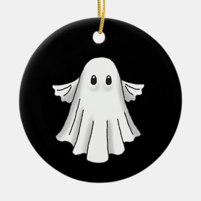 Spooky and Cute Halloween Ghost Ceramic Tree Decoration (Front)