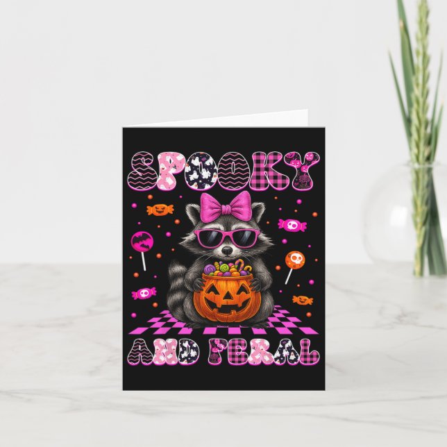 Spooky And Feral Cute Racoon Halloween Costumes W Card (Front)