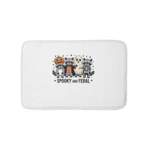 Spooky and Feral Funny Halloween Raccoon Bath Mat