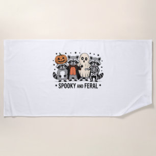 Spooky and Feral Funny Halloween Raccoon Beach Towel