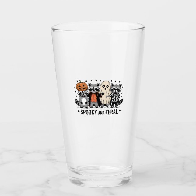 Spooky and Feral Funny Halloween Raccoon Glass (Front)