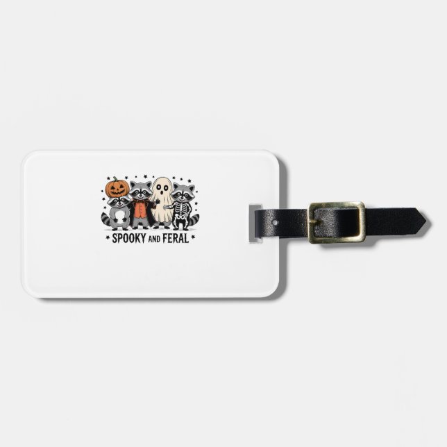 Spooky and Feral Funny Halloween Raccoon Luggage Tag (Front Horizontal)