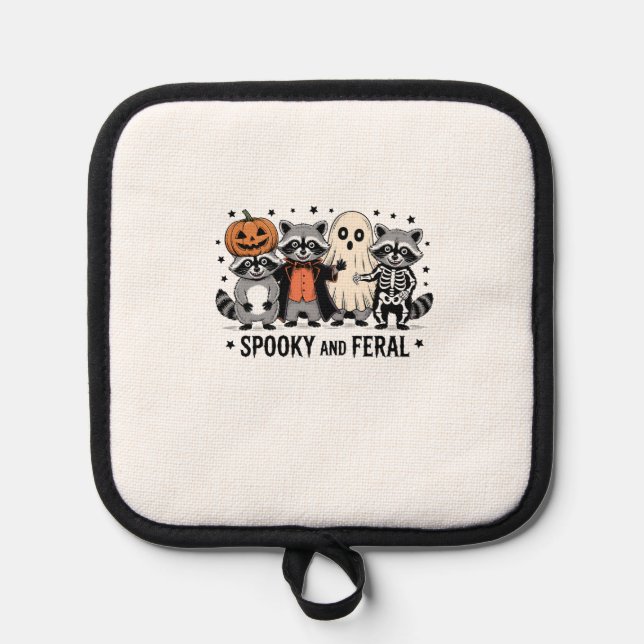 Spooky and Feral Funny Halloween Raccoon Pot Holder (Front)