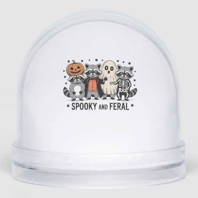 Spooky and Feral Funny Halloween Raccoon Snowglobe (Front)