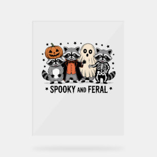Spooky and Feral Funny Halloween Racoon Acrylic Sign