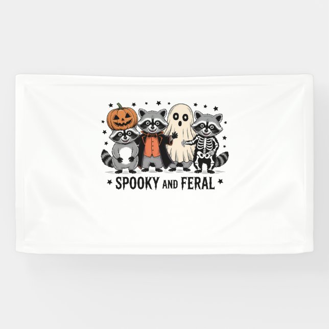 Spooky and Feral Funny Halloween Racoon Banner (Horizontal)
